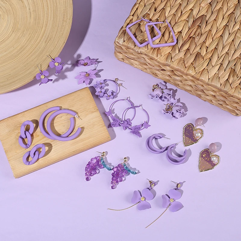 

Ztech Simple Purple Flower Petal Drop Earrings Trendy Fresh Earring Elegant Earrings For Women Wedding Party Jewelry Wholesale