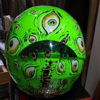 

Professional cool racing style green big eyes full face motorcycle helmet M L XL XXL four size available variety of helmets