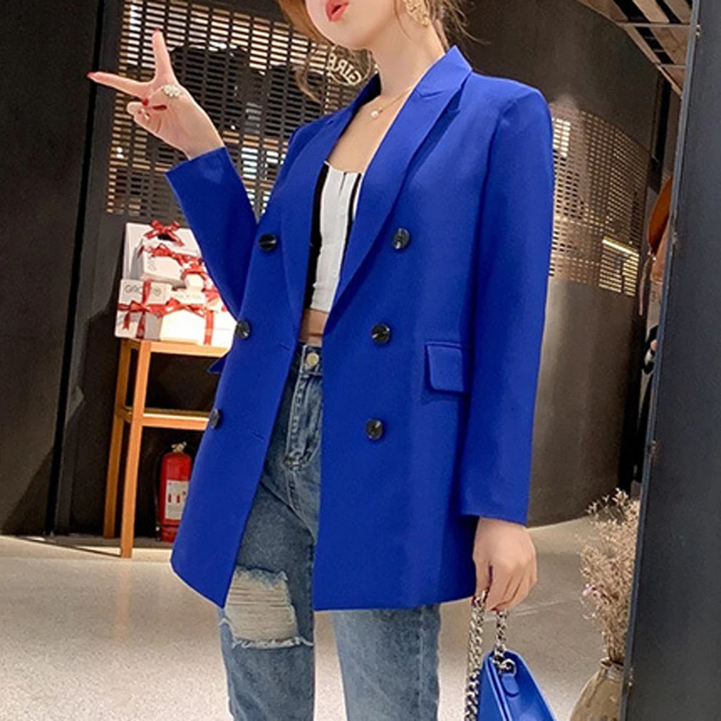 Casual Long Sleeve Solid Color Turn-down Collar Coat Lady Business Jacket Suit Coat Slim Top Women Blazers Female 902
