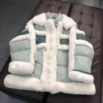 

Elegant Fur Splicing Winter Jacket Women 2020 New Fashion Thick Parkas Winter Coat Snow Parkas Duck Down Warm 90% White Hooded