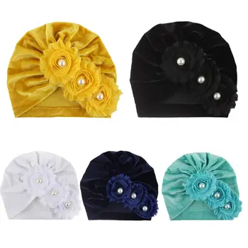 

Cute Baby Hat Solid Color Gold Velvet Sun Flower Cap Children Pullover Hats