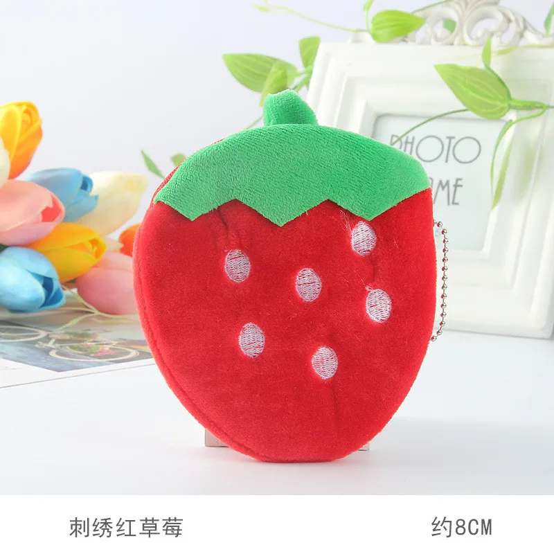 Round Triangle Fruits Plush Purse Coin Purse Strawberry Watermelon Kiwi Peach Apple Orange Pineapple Lemon Hand Pocket Coin Bag  (22)