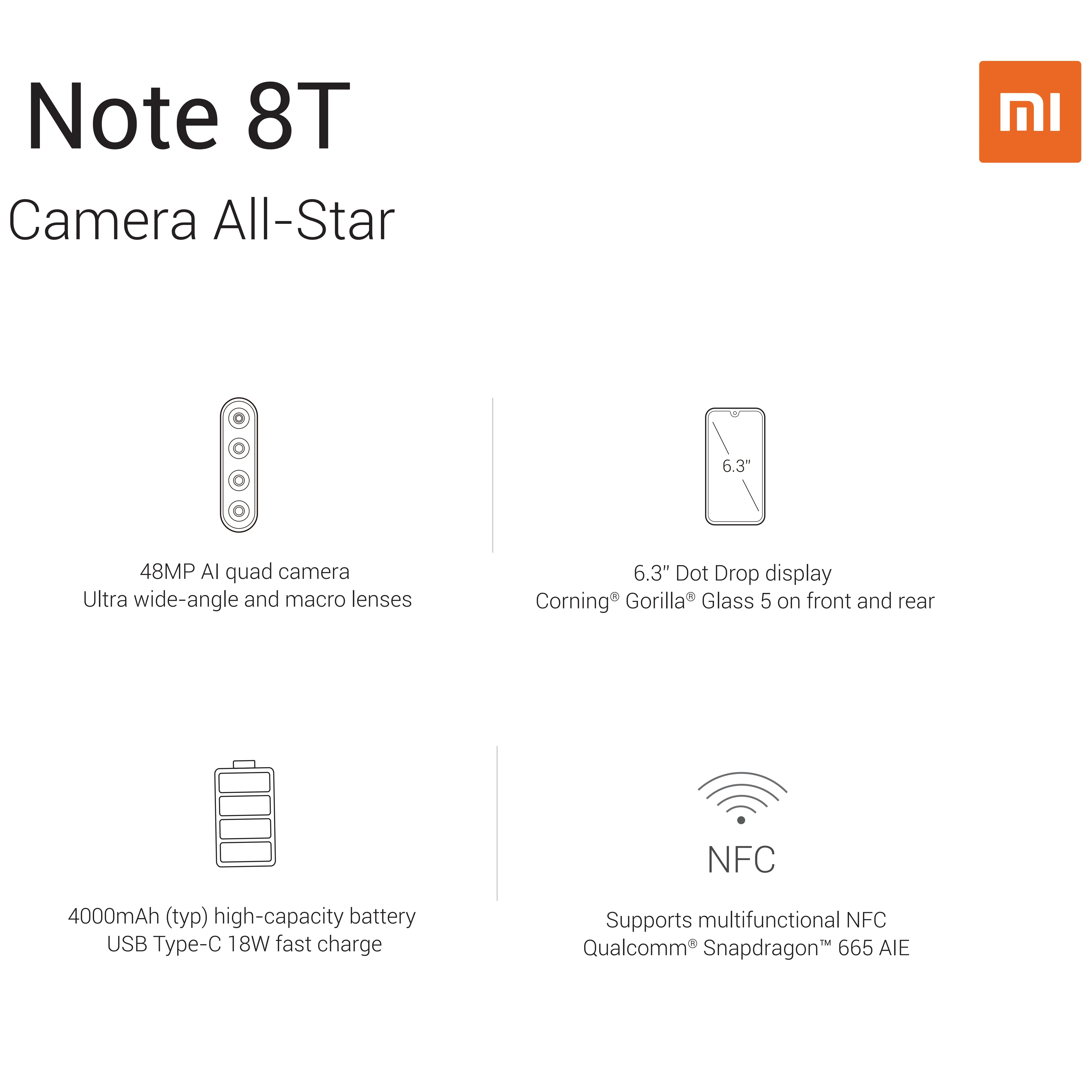 Глобальная версия Redmi Note 8 T 3g 32G Смартфон NFC 18 Вт Быстрая зарядка 48мп Четырехъядерный Смартфон Snapdragon 665 4000 мАч Android