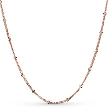 

New 925 Sterling Silver Necklace Rose Gold Beaded Chain Basic Necklace For Bead Charm Women Wedding Gift Fine DIY Jewelry