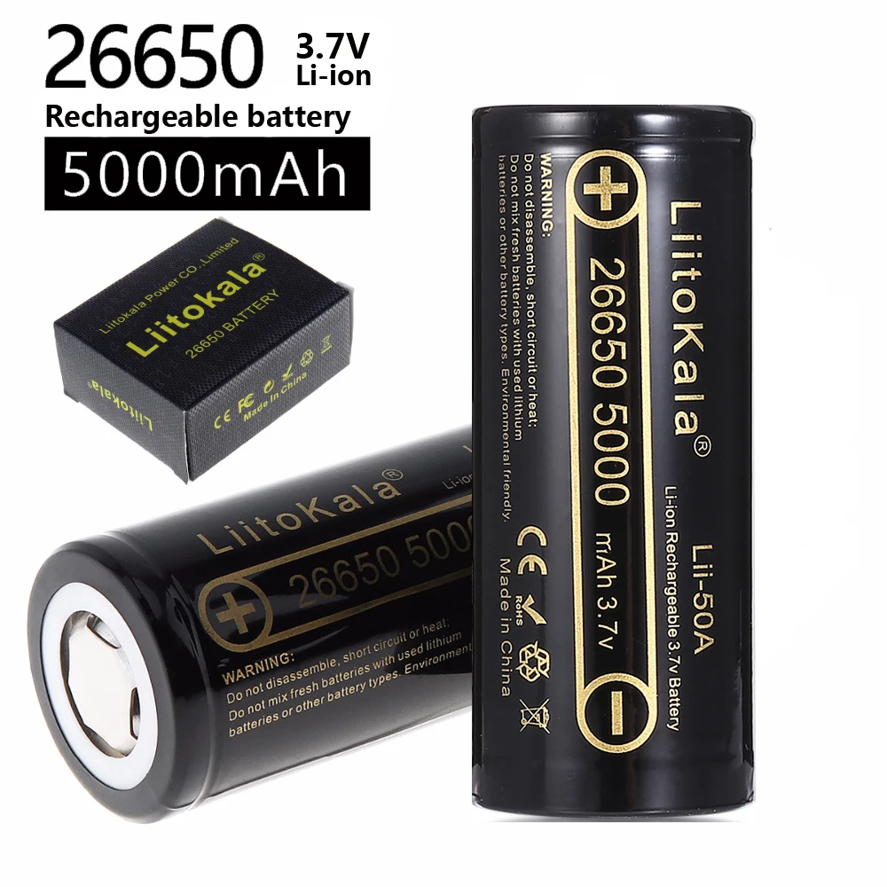 Hk Liitokala Lii-50A 26650 5000Mah Batteria Al Litio 3.7V 5000Mah 26650 Batteria Ricaricabile 26650-50A Adatto Per Flashlight Nuovo