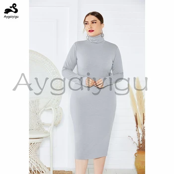 

Aygaiyigu Plus Size Women Winter Dress Large Big Size Ladies Knitted Dresses Retro Turtleneck Long Sleeve Basic Simple Clothing