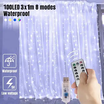 

100LED Curtain Remote Light String Curtain Light String Super Bright Landscape Lamp Festival LED Lights Romantic Durable Yard