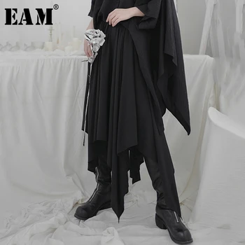 

[EAM] High Elastic Waist Black Asymmetrical Hem Split Joint Half-body Skirt Women Fashion Tide New Spring Autumn 2020 1T124