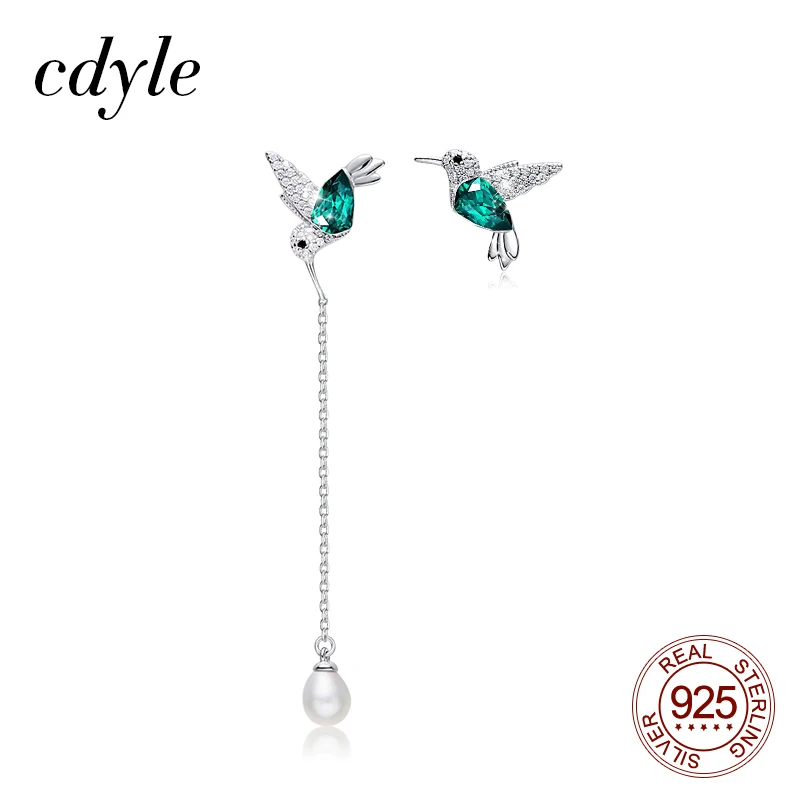 Женские серебряные серьги в виде птиц Cdyle украшенные кристаллами Swarovski 925