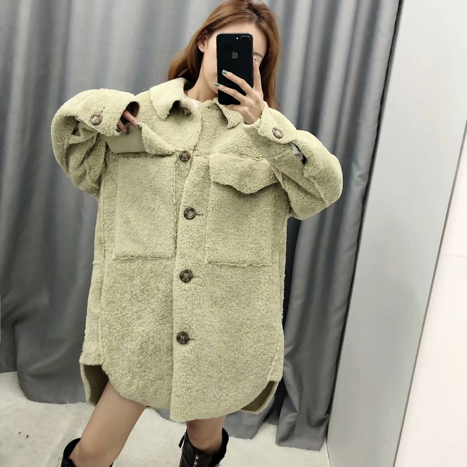 

Overplus of Goods Exported to Europe And US Loose-Fit Laziness-Style Fur Mid-length Plush Overcoat Women's Autumn And Winter Fle