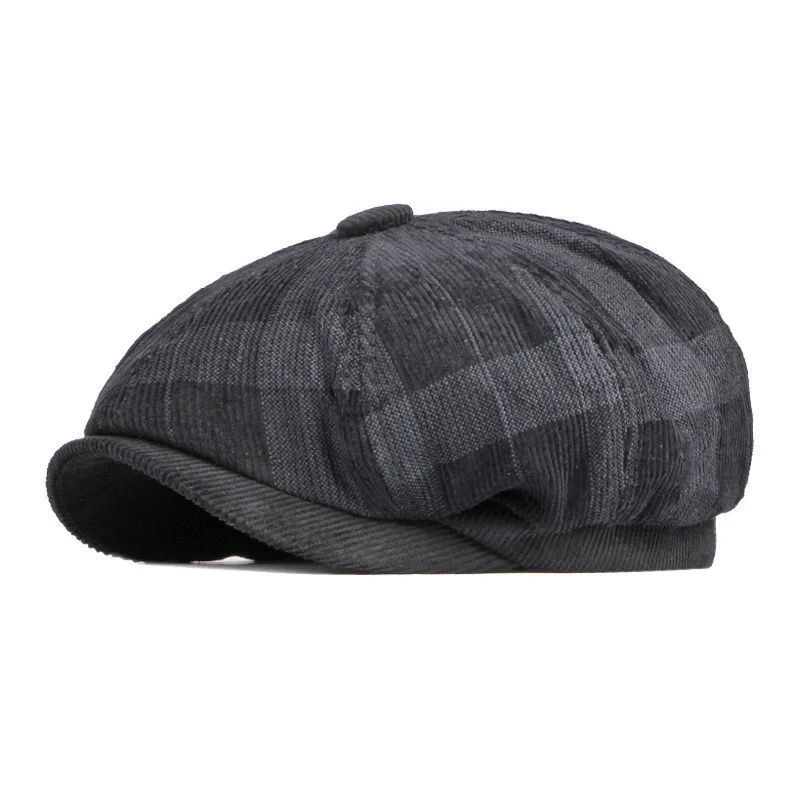 LDSLYJR  Spring Autumn Corduroy Plaid  Newsboy Caps Flat Peaked Cap Men and Women Painter Beret Hats 23