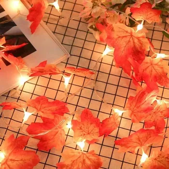

6M 40LEDS Pumpkin Maple Leaves LED String Lights Battery Operated Christmas Holiday Lights For Thanksgiving Wedding Decoration