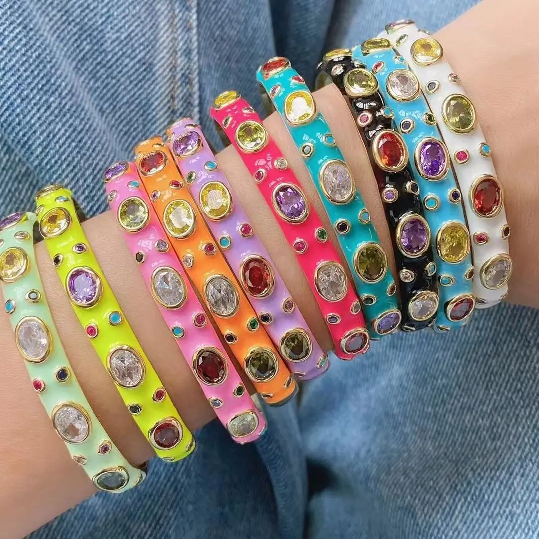 

3Pcs New arrivals Brass Fashion multicolor gold plated Cz Crystal Zircon Open bracelet for women gift