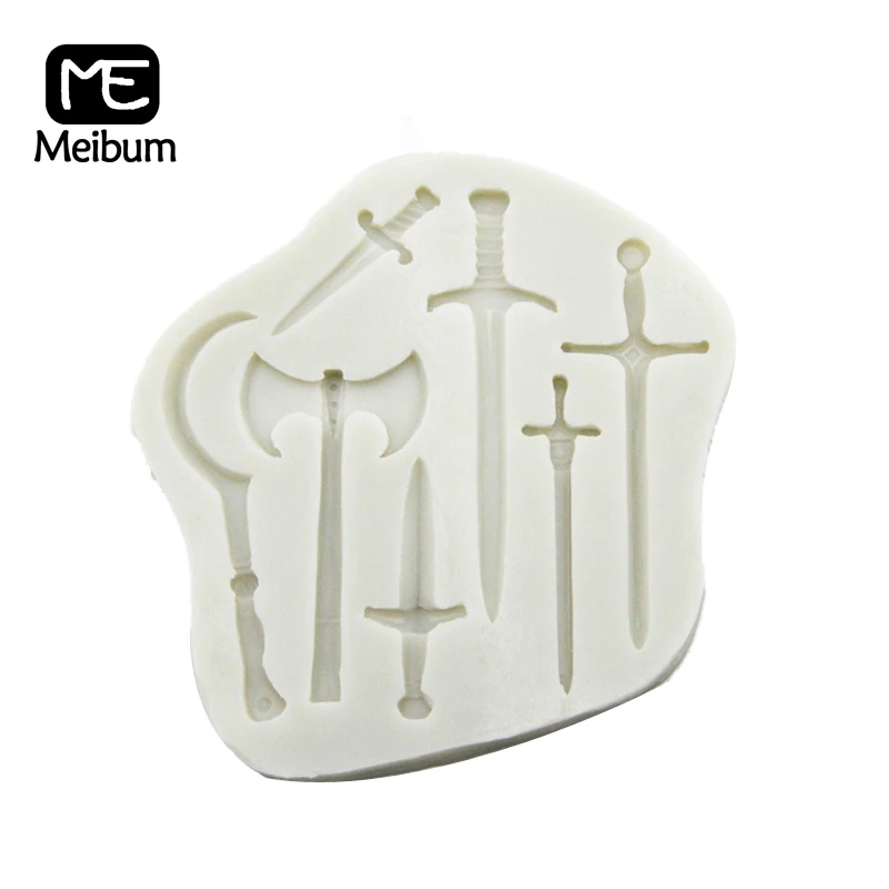 

Meibum Crusader Weapons Silicone Fondant Cake Mold Swords Axe Pattern Cookies Chocolate Gum Paste Sugar Craft Decorating Mould