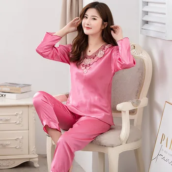 

Plus Size 3XL 4XL Flower V-Neck Sexy Women Pajamas Set 2PCS Home Clothing Hollow Out Sleep Set Rayon Intimate Lingerie