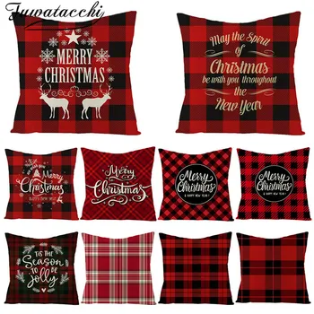 

Fuwatacchi Red Plaid Cushion Cover Merry Christmas Pillow Cases Linen Throw Pillow Covers Sofa Pillowcase Decoration for Home