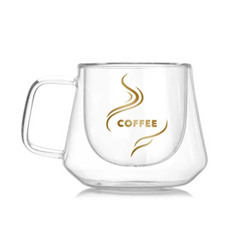 200 мл с двойными стенками, Стекло кружка офисные кружки тепла с термоизоляцией, двойной Кофе кружка кофейная стеклянная чашка для молока посуда для напитков подарки для друзей - Цвет: Mug with Logo