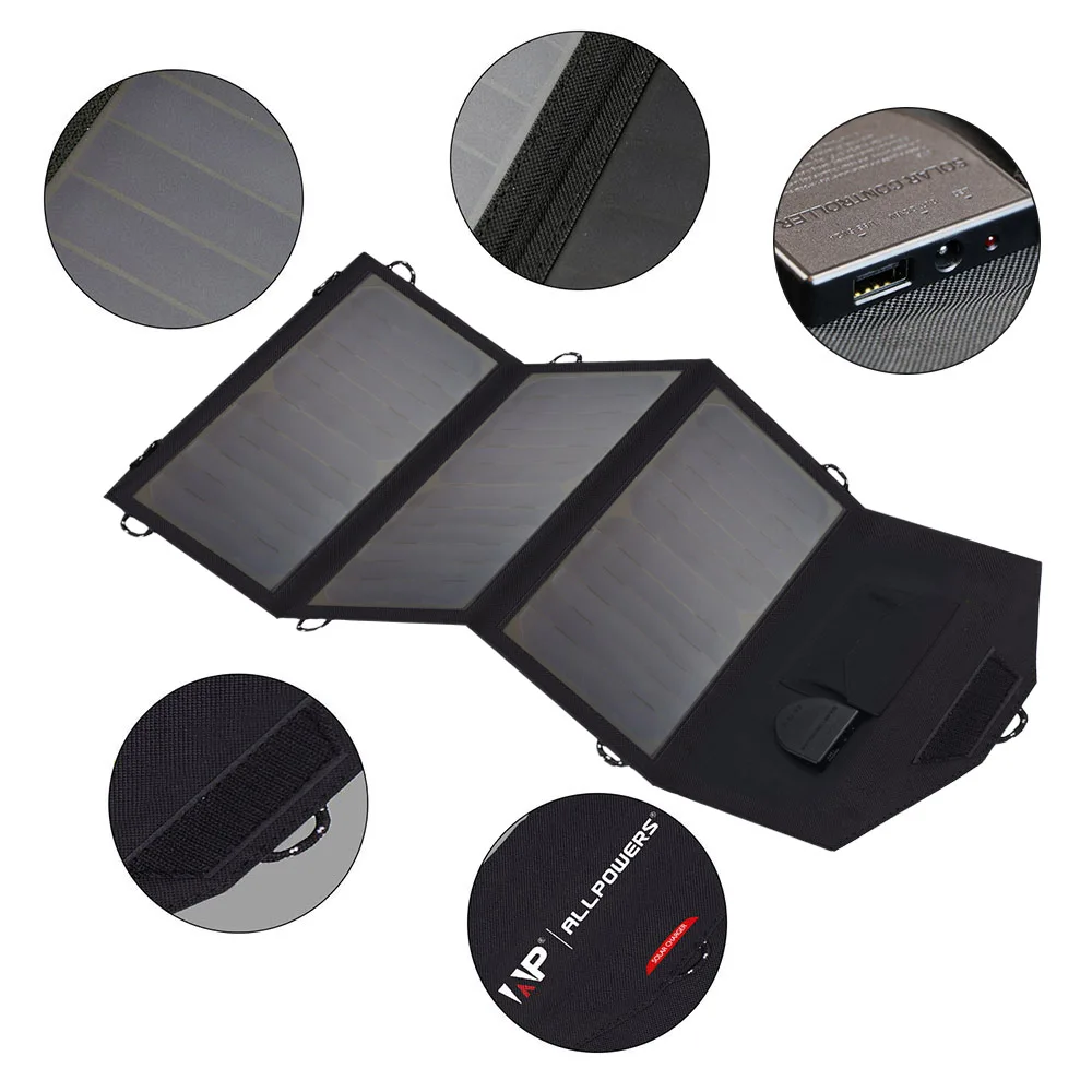 Flexible Solar Panel ALLPOWERS 5V 18V 21W Phone Charger for Travel Iphone