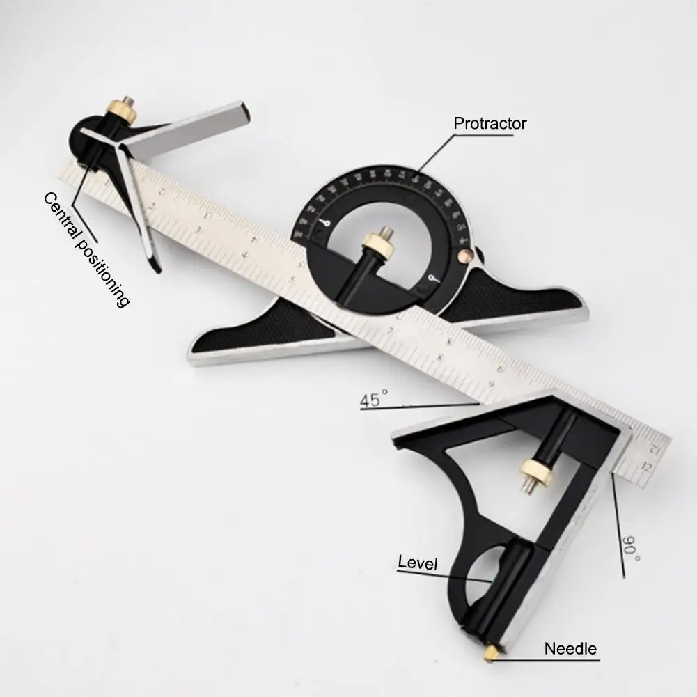 Квадратная линейка из нержавеющей стали регулируемая раздвижная комбинированная квадратная линейка транспортир уровень измерительный набор инструментов