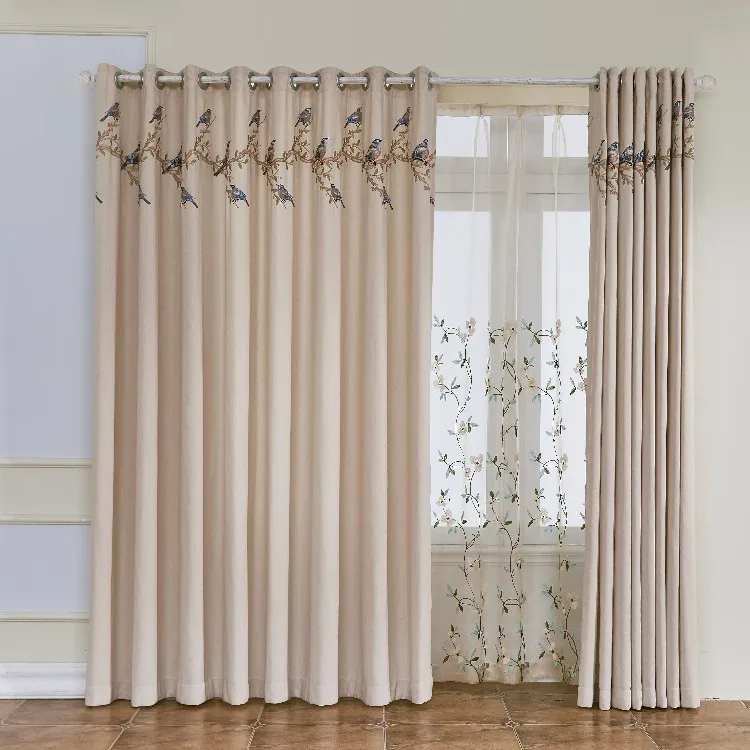 Modern New Chinese Pastoral Embroidery Curtains for Living Dining Room Bedroom