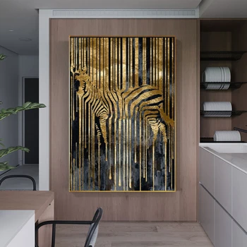 

HD Prints Pictures Nordic Abstract Wall Art Zebra Gold Black Canvas Painting Home Decor Modular Posters Living Room Framework