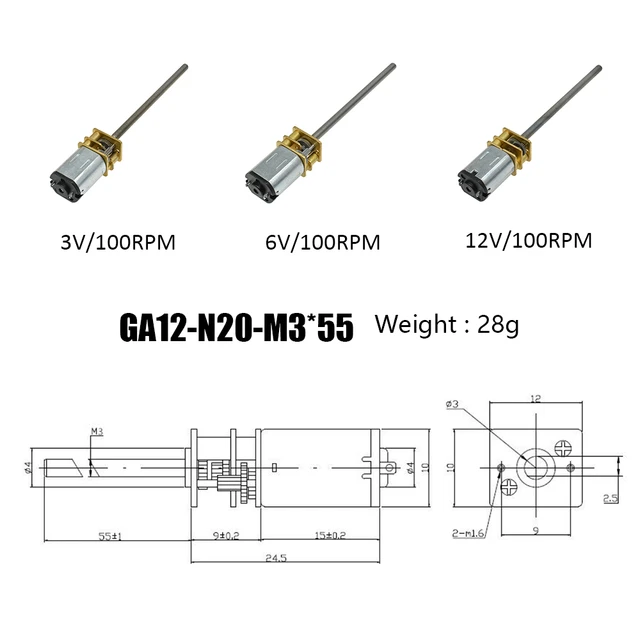 DC 3V/6V/12V N20 Mini mikro Metal motoreduktor DC silniki wał M3 x 55mm 15/30/60/100/150/200/300/400/500/600/800/1000 obr/min - Image 5