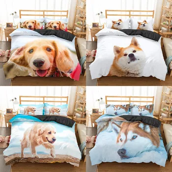 

Homesky 3D Dog Bedding Set Luxury Duvet Cover Queen King Size Lovely Dogs Bedding Set Home textiles Quilt Cover Bedspreads