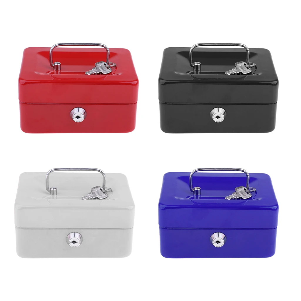 6 Inch Mini Metal Stainless Steel Piggy Bank Safety Deposit Box For Money Coin Cash Tray With Secret Key Cash Drawer Carry Box