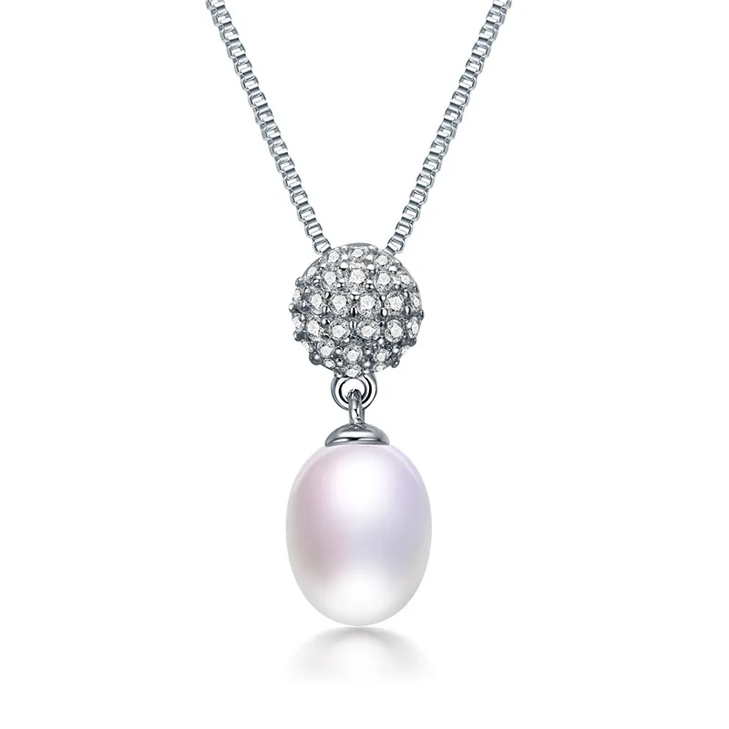 Белый Dainashi, модный 925 пробы, Серебряный циркониевый шар, подвеска, ювелирное изделие для женщин, натуральный пресноводный овальный жемчуг, подвеска - Цвет камня: Белый
