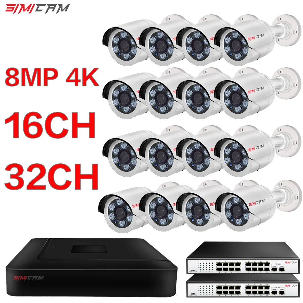 4K 8MP 32CH/16CH система видеонаблюдения POE IP супер HD NVR комплект с аудио уличная