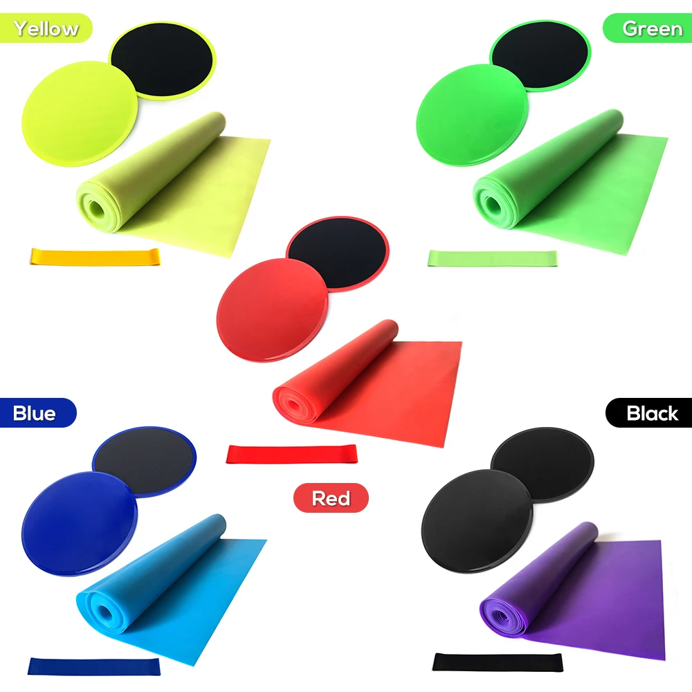 Набор из 4 предметов для йоги, диски с сердечником, ползунки, сопротивление, петля, ремешок для упражнений, латексный ремень, брюшный сердечник, Тренировочный Набор для тренажерного зала, йоги, пилатеса, Rehab