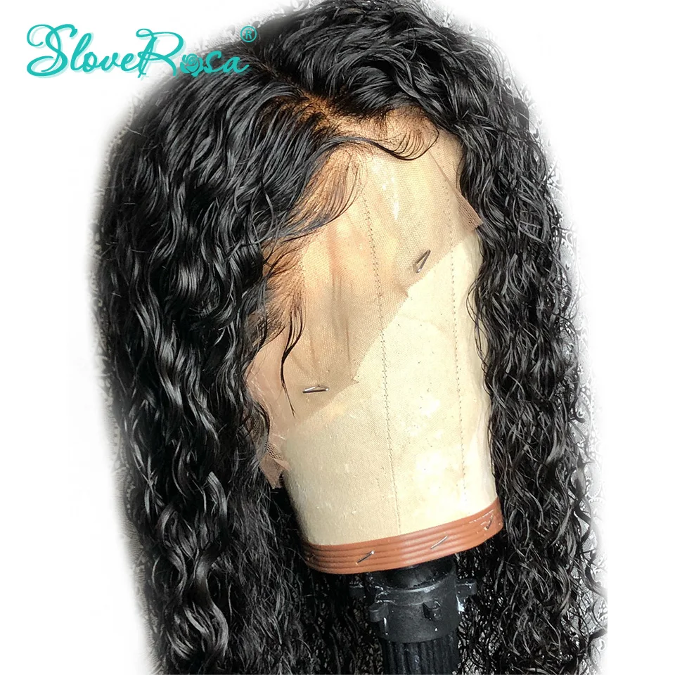 Полный шнурок 130% плотность человеческих волос парики для женщин Remy человеческие парики бразильские кудрявые парики с детскими волосами отбеленные узлы Slove Rosa