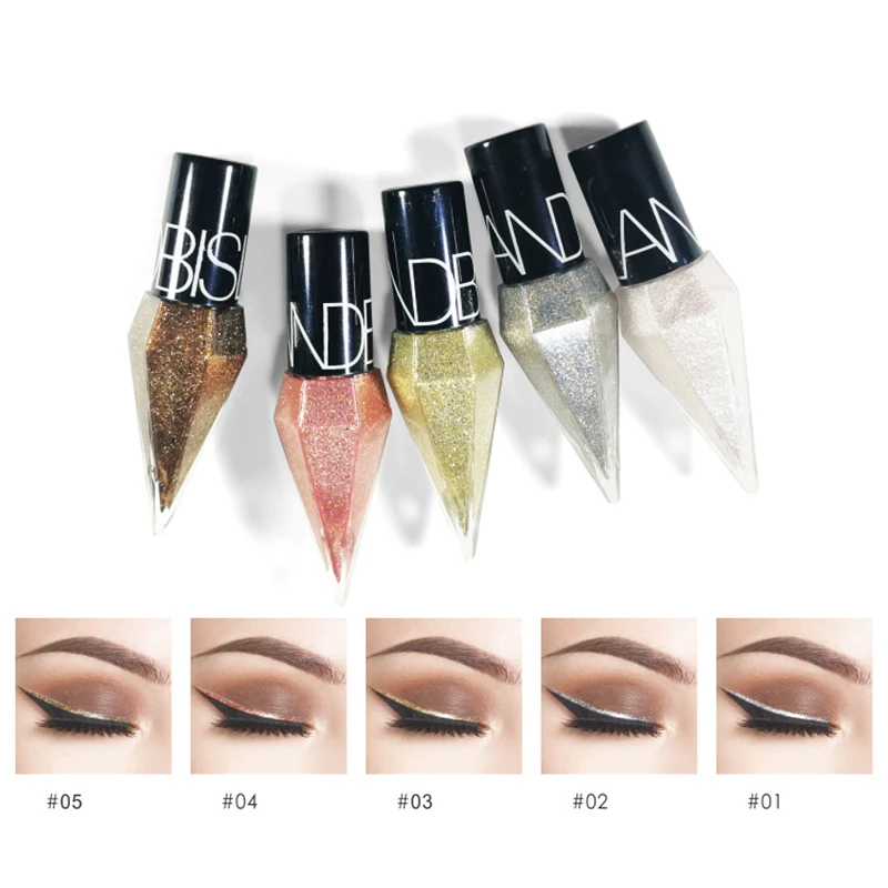 New Professional Shiny Eye Liners Cosmetics for Women Pigment Silver Rose Gold Color Liquid Glitter Eyeliner Cheap Makeup 5