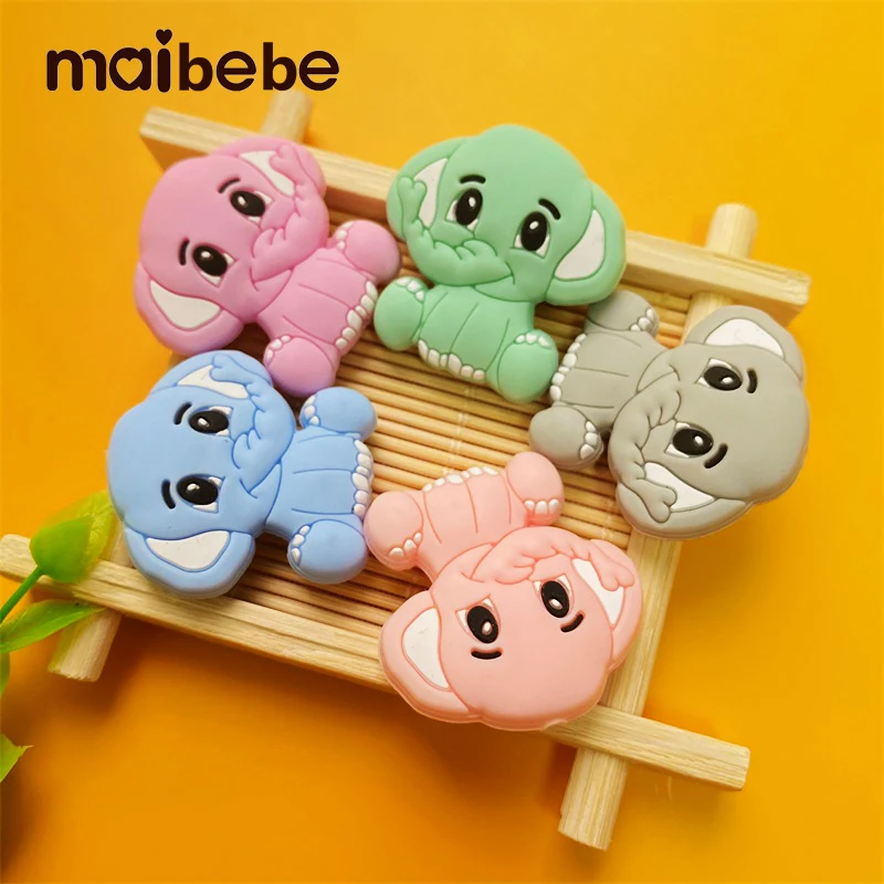 Baby Silicone Beads Cartoons Elephant Animal Chewing Pandent Accessories DIY Jewelry Pacifier Clip Teething Toy 10pcs teething toys silicone teething toys baby teething toys silicone beads silicone teether silicone teething beads pacifier clips