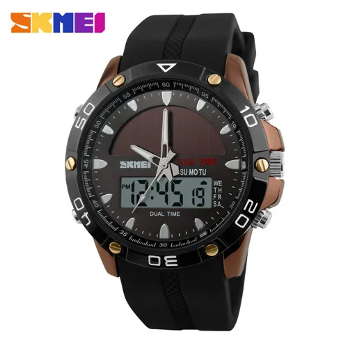 Brown watch SKMEI модные спортивные мужские часы Роскошные двойной дисплей водонепроницаемые военные часы Будильник Кварцевые наручные часы Relogio Masculino - Цвет: Brown watch