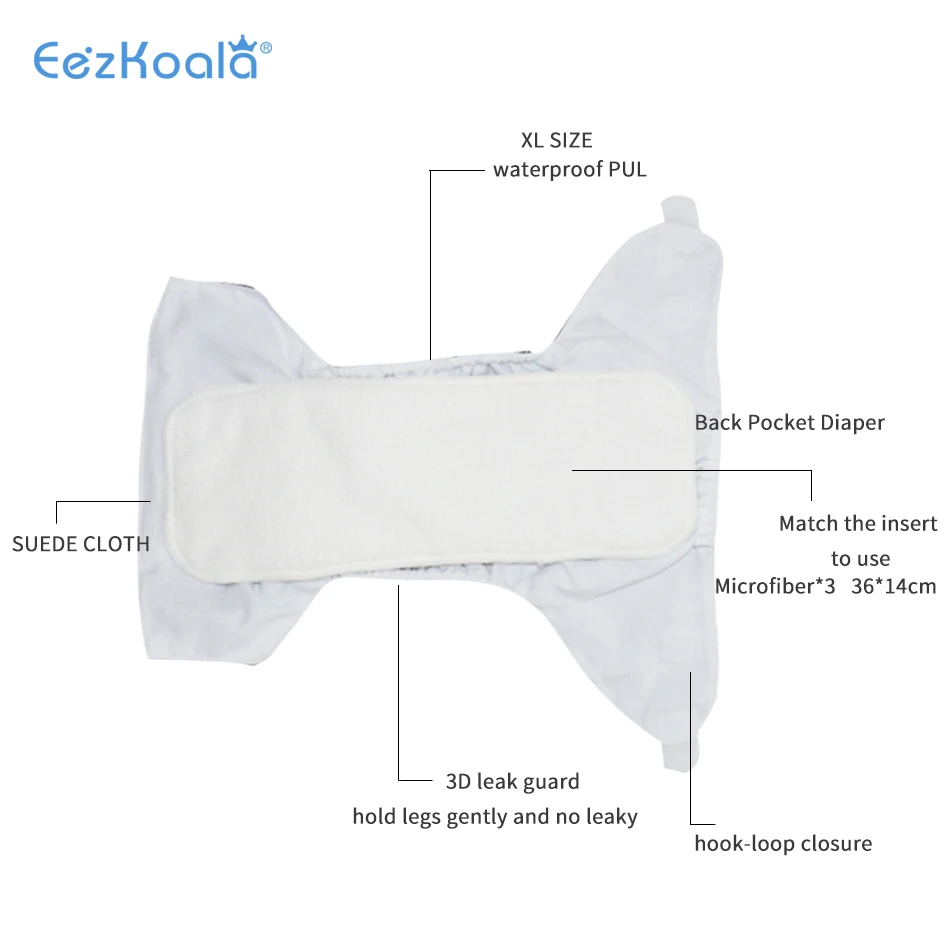 EezKoala Eco-Friendly Big Size XL Cloth Diaper Washable  Adjustable Nappies Reusable  Cloth Diapers Cover Fit 2-5 Years Baby - 3