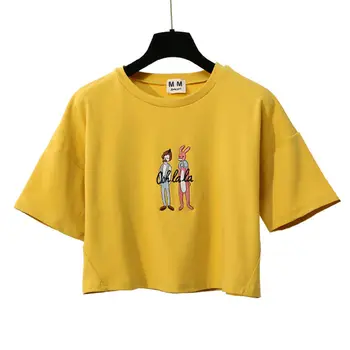 

Women T-Shirts 2019 Harajuku Style Summer Women's T Shirt Cartoon Embroidery Female Cotton T-shirt Short Sleeve Ladies Yellow