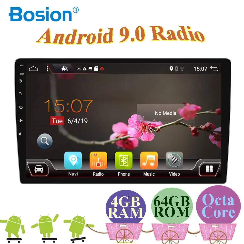 

1 Din 10 Inch Android 9.0 Universal Car Radio Single Din Stereo Gps Navigation In Dash Video Wifi Usb Bluetooth Car Radio 4G+64G