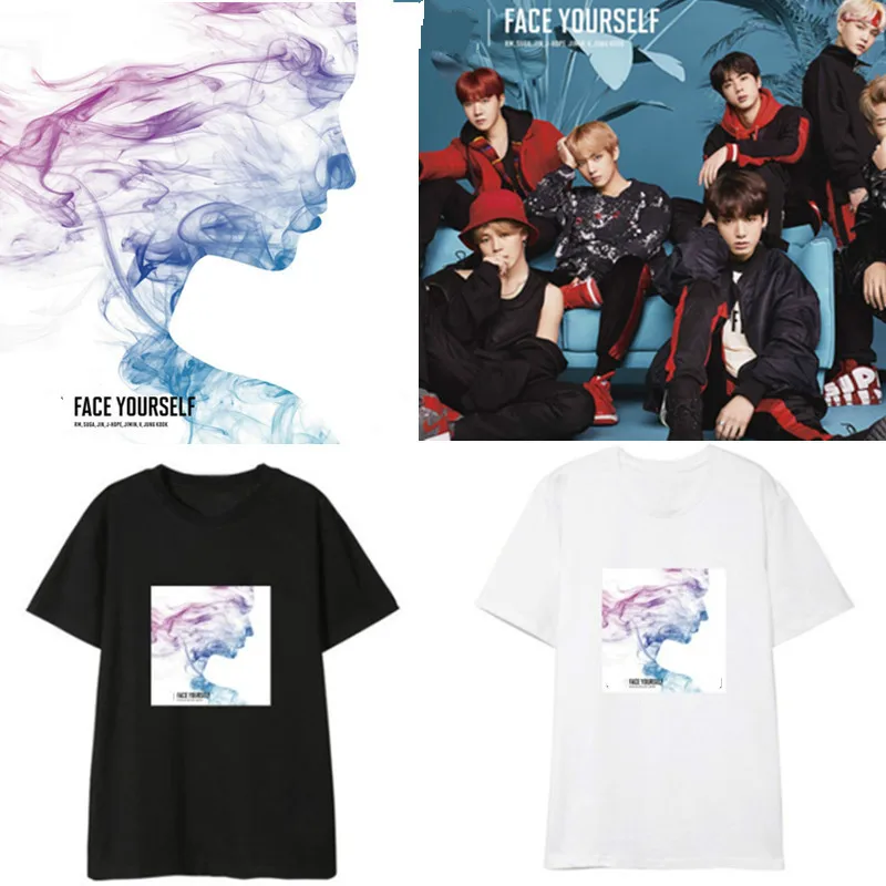 

kpop album FACE YOURSELF short sleeved loose song men women T-shirt k-pop Bangtan Boys jin suga tops t shirt k pop tshirt tees