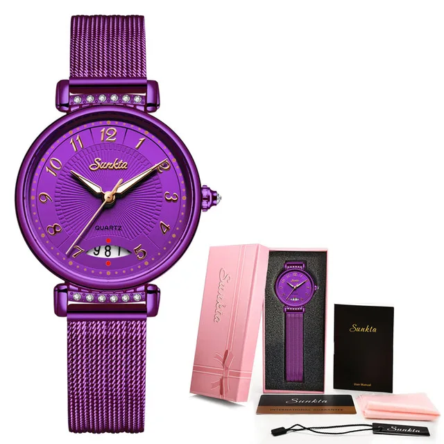 Montre Femme,, SUNKTA, женские часы, Топ бренд, Роскошные, модные, водонепроницаемые часы для женщин, Relogio Feminino, женские часы, Reloj Mujer - Цвет: Purple