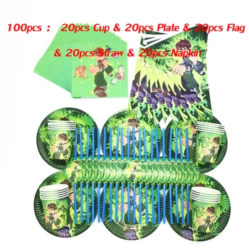 

60/100pcs Ben 10 Theme Birthday Party Decorations Christmas Disposable Cup Plate Flag Straw Party Supplies Baby Shower Tableware