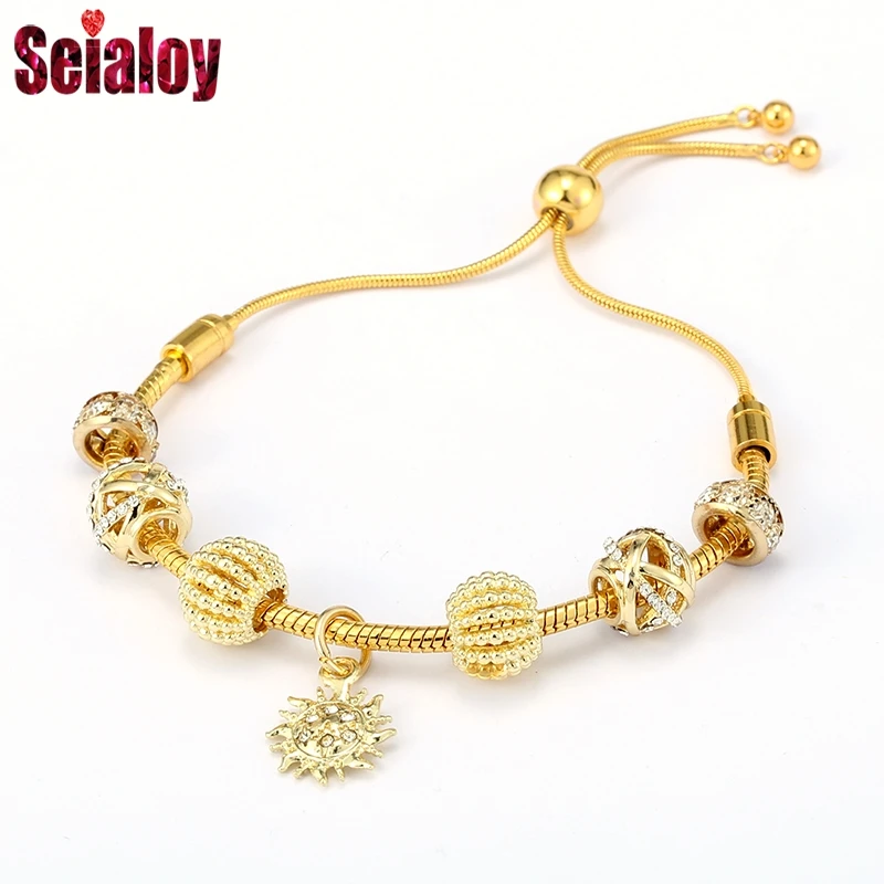 

Seialoy модные блестящие бриллиантовые браслеты для женщин, планеты, Кристальные бусины, регулируемые золотые бриллианты, ювелирные изделия