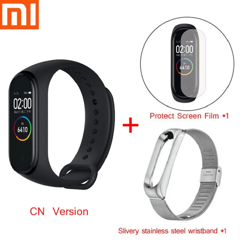 Xiaomi Mi смарт-браслет 4 фитнес-браслет MiBand 4 Частота сердечных сокращений большой сенсорный экран сообщение Smartband D30 - Цвет: Серебристый
