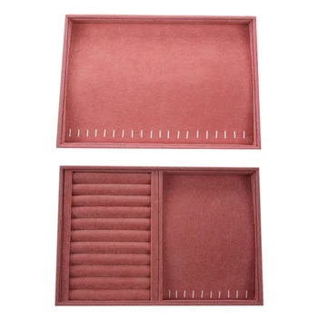 

2pcs Pink Velvet Jewelry Ring Display Organizer Case Tray Earrings Bangle Storage Box - Dual-Use Disk & Necklace Plate