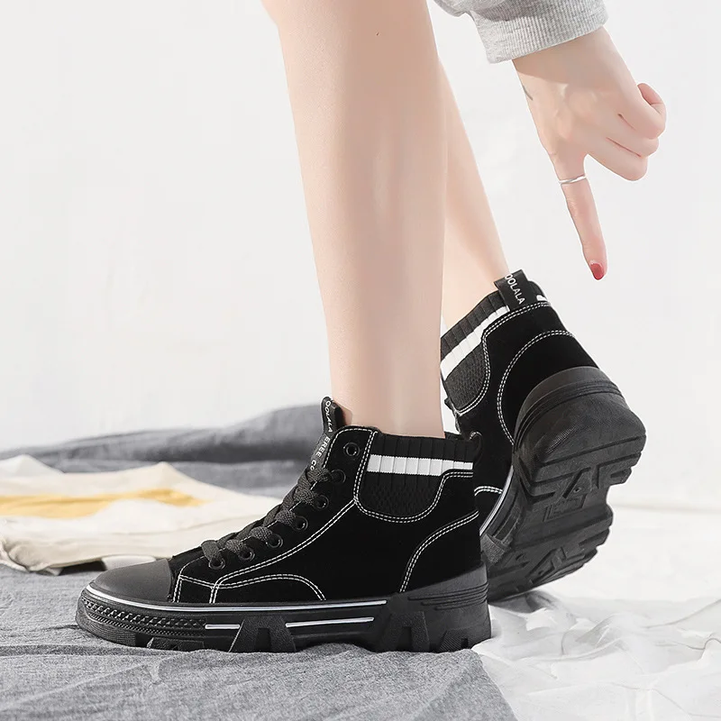 Winter Casual Warm Shoes New Retro Plush High-Top Women's Canvas Sneakers Comfortable Flat Trendy Flock Mixed Colors Shoes Women