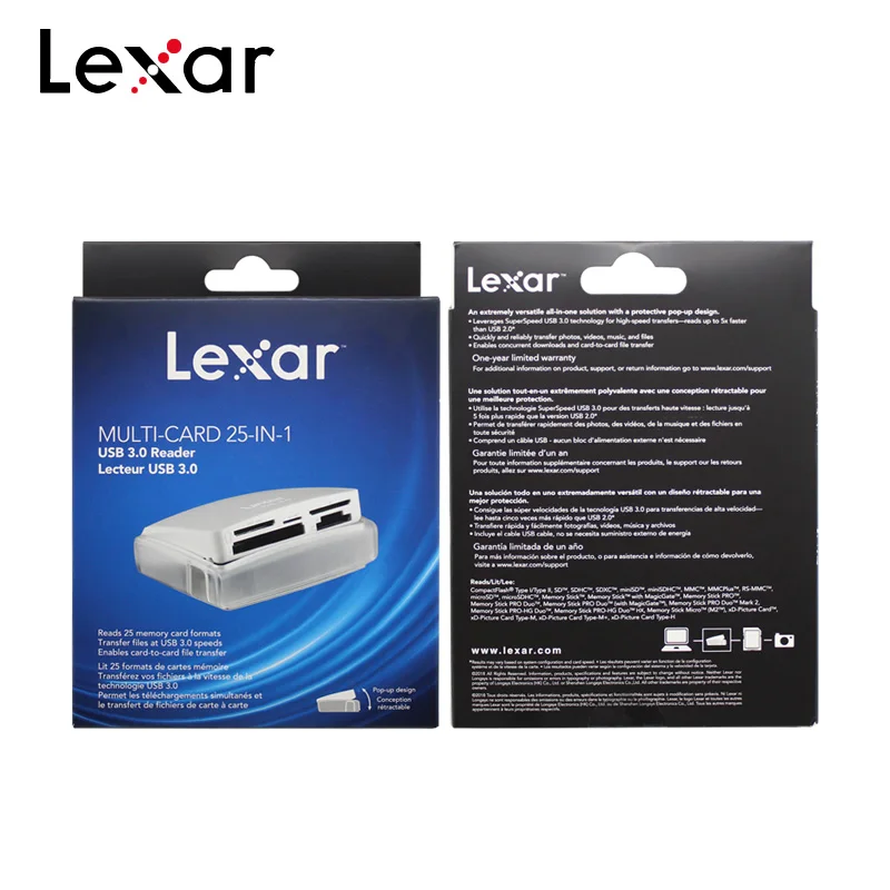Lexar мульти-кард-ридер 25 в 1 взаимный обмен данными между компьютером и периферийными устройствами 3,0 считыватель кодов высокого Скорость передачи 500 МБ/с. Поддержка TF/CF/SD/с Pop Up дизайн