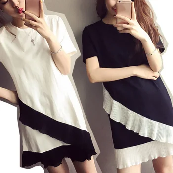 

Fashion Korean Version Summer Dress Patchwork Lace Edge Loose Womens Dresses Casual A Line Free Size Vestido Women Robe