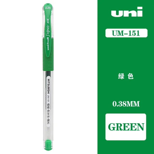 12 шт./партия Mitsubishi Uni Um-151 шариковая ручка с гелевыми чернилами 0,38 мм гелевые ручки 20 цветов выбор принадлежности для письма - Цвет: Green