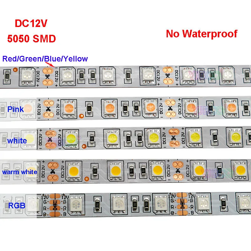 5 м/лот DC12V 5050 SMD 60 Светодиодный s/m Белый/теплый белый/красный/зеленый/желтый/синий/розовый/RGB/UV/RGBW/RGBWW гибкий светодиодный светильник лента