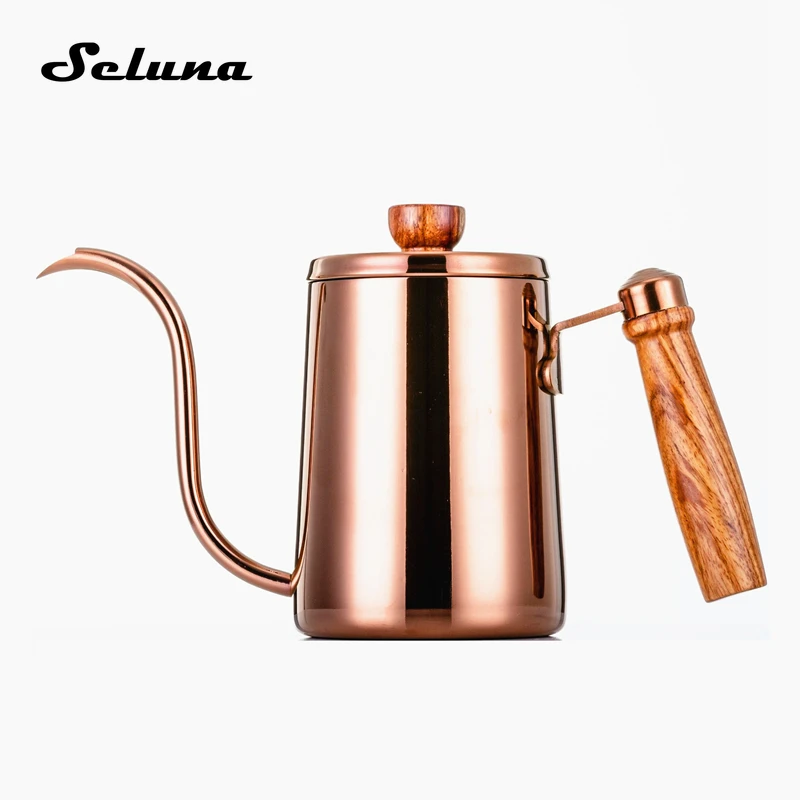 Koop Seluna Houten Handvat Rvs Zwanenhals Waterkoker Hand Drip Koffie Pot Giet Over Koffie Thee Pot Barista Koffie Maker Brouwer